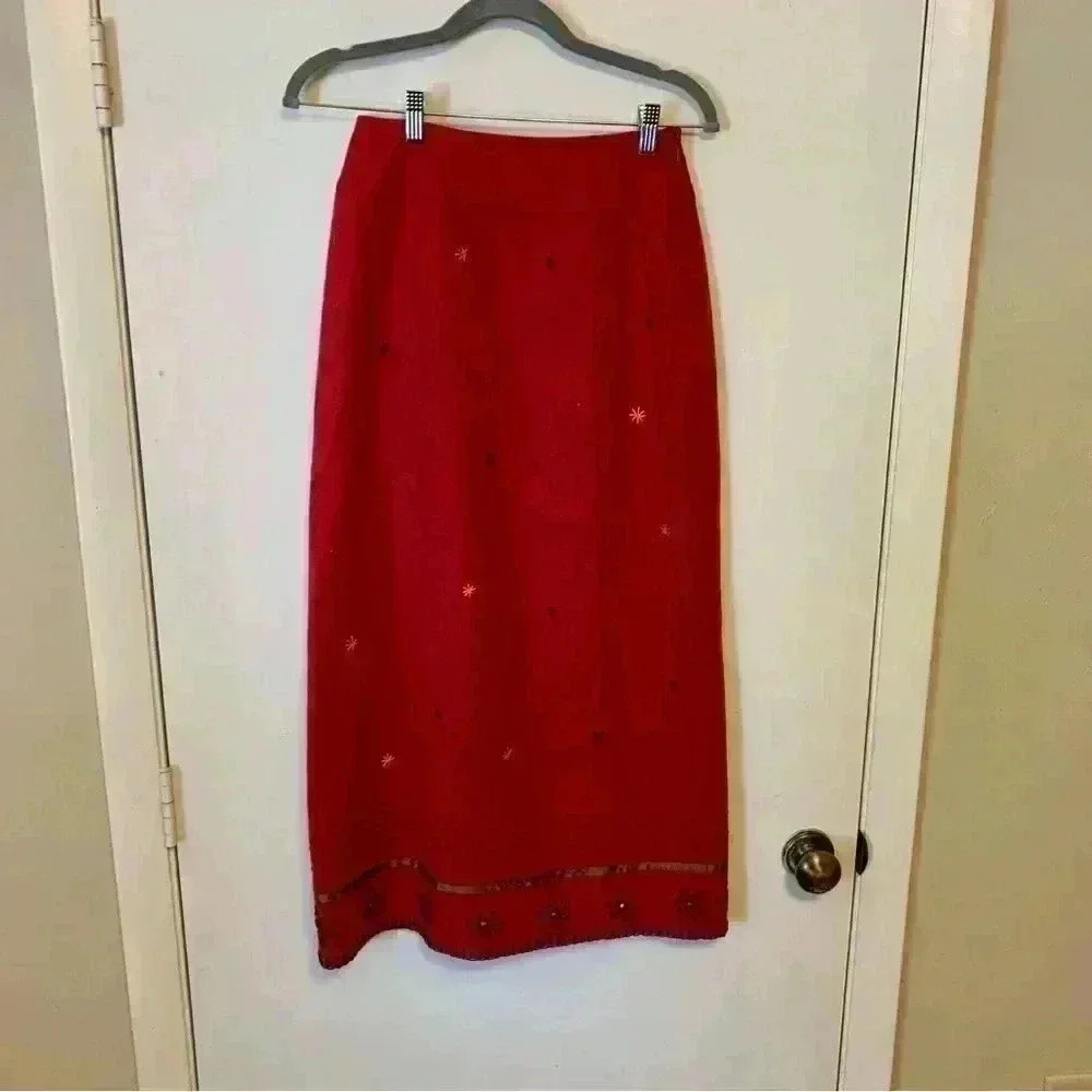 Harold's Wool Blend Red Skirt With Star Embroidery Size 2